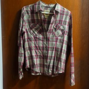 Tan/Pink/Brown Pearl Snap shirt - Size Medium